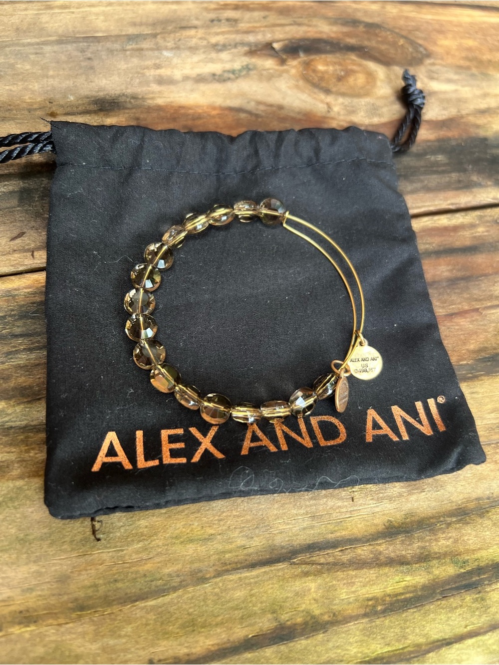 Alex and Ani Gold Expandable Wire Bangle Bracelet Smoky Champange